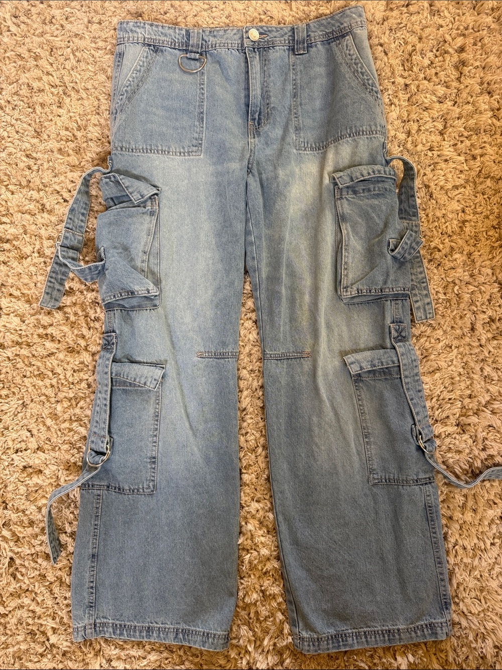refuge Light Blue Relaxed Cargo Denim Jeans